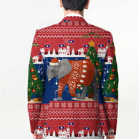 Laos Christmas Blazer with Festive Elephant Design and Holiday Village Pattern - Wonder Print Shop
