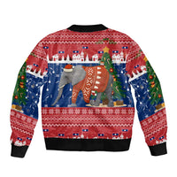 Laos Christmas Bomber Jacket with Festive Elephant Design and Holiday Village Pattern - Wonder Print Shop