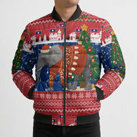 Laos Christmas Bomber Puffer Jacket with Festive Elephant Design and Holiday Village Pattern - Wonder Print Shop