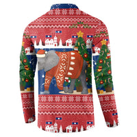 Laos Christmas Button Sweatshirt with Festive Elephant Design and Holiday Village Pattern - Wonder Print Shop