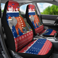 Laos Christmas Car Seat Cover with Festive Elephant Design and Holiday Village Pattern - Wonder Print Shop