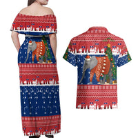 Laos Christmas Couples Matching Off Shoulder Maxi Dress and Hawaiian Shirt with Festive Elephant Design and Holiday Village Pattern - Wonder Print Shop