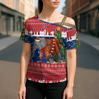 Laos Christmas Cross Shoulder Shirt with Festive Elephant Design and Holiday Village Pattern - Wonder Print Shop