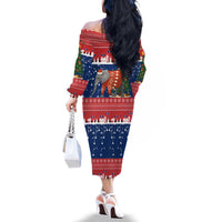 Laos Christmas Family Matching Off The Shoulder Long Sleeve Dress and Hawaiian Shirt with Festive Elephant Design and Holiday Village Pattern - Wonder Print Shop