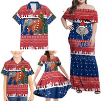 Laos Christmas Family Matching Off Shoulder Maxi Dress and Hawaiian Shirt with Festive Elephant Design and Holiday Village Pattern - Wonder Print Shop