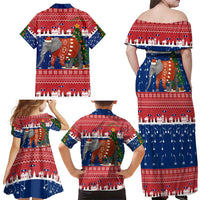 Laos Christmas Family Matching Off Shoulder Maxi Dress and Hawaiian Shirt with Festive Elephant Design and Holiday Village Pattern - Wonder Print Shop
