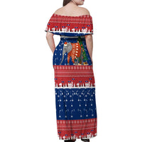 Laos Christmas Family Matching Off Shoulder Maxi Dress and Hawaiian Shirt with Festive Elephant Design and Holiday Village Pattern - Wonder Print Shop
