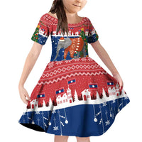 Laos Christmas Family Matching Off Shoulder Short Dress and Hawaiian Shirt with Festive Elephant Design and Holiday Village Pattern - Wonder Print Shop
