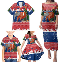 Laos Christmas Family Matching Puletasi and Hawaiian Shirt with Festive Elephant Design and Holiday Village Pattern - Wonder Print Shop