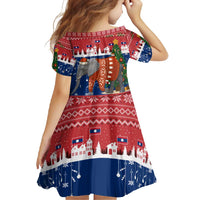 Laos Christmas Family Matching Short Sleeve Bodycon Dress and Hawaiian Shirt with Festive Elephant Design and Holiday Village Pattern - Wonder Print Shop