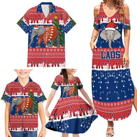 Laos Christmas Family Matching Summer Maxi Dress and Hawaiian Shirt with Festive Elephant Design and Holiday Village Pattern - Wonder Print Shop