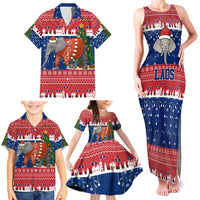 Laos Christmas Family Matching Tank Maxi Dress and Hawaiian Shirt with Festive Elephant Design and Holiday Village Pattern - Wonder Print Shop