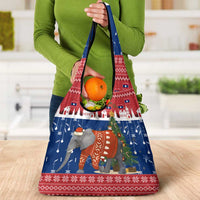 Laos Christmas Grocery Bag with Festive Elephant Design and Holiday Village Pattern - Wonder Print Shop