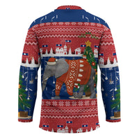Laos Christmas Hockey Jersey with Festive Elephant Design and Holiday Village Pattern - Wonder Print Shop