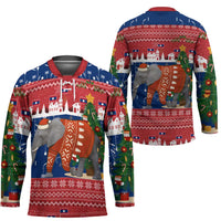 Laos Christmas Hockey Jersey with Festive Elephant Design and Holiday Village Pattern - Wonder Print Shop