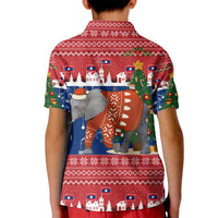 Laos Christmas Kid Polo Shirt with Festive Elephant Design and Holiday Village Pattern - Wonder Print Shop