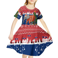 Laos Christmas Kid Short Sleeve Dress with Festive Elephant Design and Holiday Village Pattern - Wonder Print Shop