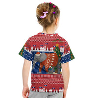 Laos Christmas Kid T Shirt with Festive Elephant Design and Holiday Village Pattern - Wonder Print Shop
