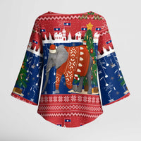 Laos Christmas Kimono Sleeve Blouse with Festive Elephant Design and Holiday Village Pattern - Wonder Print Shop