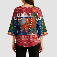 Laos Christmas Kimono Sleeve Blouse with Festive Elephant Design and Holiday Village Pattern - Wonder Print Shop