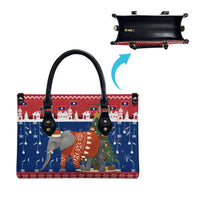 Laos Christmas Leather Bag with Festive Elephant Design and Holiday Village Pattern - Wonder Print Shop