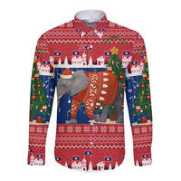 Laos Christmas Long Sleeve Button Shirt with Festive Elephant Design and Holiday Village Pattern - Wonder Print Shop