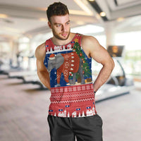 Laos Christmas Men Tank Top with Festive Elephant Design and Holiday Village Pattern - Wonder Print Shop