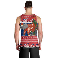 Laos Christmas Men Tank Top with Festive Elephant Design and Holiday Village Pattern - Wonder Print Shop