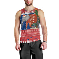 Laos Christmas Men Tank Top with Festive Elephant Design and Holiday Village Pattern - Wonder Print Shop