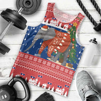 Laos Christmas Men Tank Top with Festive Elephant Design and Holiday Village Pattern - Wonder Print Shop