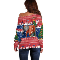Laos Christmas Off Shoulder Sweater with Festive Elephant Design and Holiday Village Pattern - Wonder Print Shop