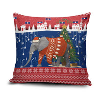 Laos Christmas Pillow Cover with Festive Elephant Design and Holiday Village Pattern - Wonder Print Shop