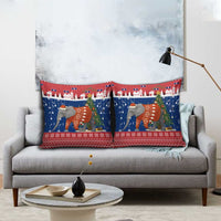 Laos Christmas Pillow Cover with Festive Elephant Design and Holiday Village Pattern - Wonder Print Shop