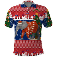 Laos Christmas Polo Shirt with Festive Elephant Design and Holiday Village Pattern - Wonder Print Shop
