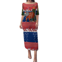 Laos Christmas Puletasi with Festive Elephant Design and Holiday Village Pattern - Wonder Print Shop