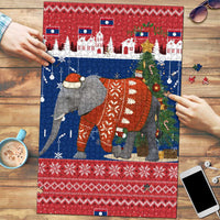 Laos Christmas Puzzle with Festive Elephant Design and Holiday Village Pattern - Wonder Print Shop