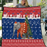 Laos Christmas Quilt with Festive Elephant Design and Holiday Village Pattern - Wonder Print Shop