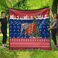 Laos Christmas Quilt with Festive Elephant Design and Holiday Village Pattern - Wonder Print Shop