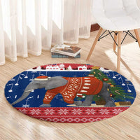 Laos Christmas Round Carpet with Festive Elephant Design and Holiday Village Pattern - Wonder Print Shop