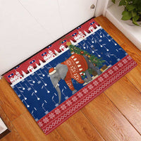 Laos Christmas Rubber Doormat with Festive Elephant Design and Holiday Village Pattern - Wonder Print Shop