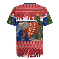Laos Christmas Rugby Jersey with Festive Elephant Design and Holiday Village Pattern - Wonder Print Shop