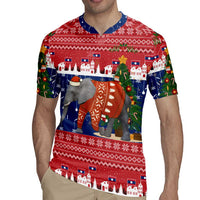 Laos Christmas Rugby Jersey with Festive Elephant Design and Holiday Village Pattern - Wonder Print Shop