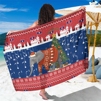 Laos Christmas Sarong with Festive Elephant Design and Holiday Village Pattern - Wonder Print Shop