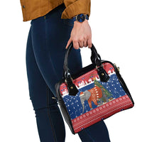 Laos Christmas Shoulder Handbag with Festive Elephant Design and Holiday Village Pattern - Wonder Print Shop
