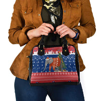 Laos Christmas Shoulder Handbag with Festive Elephant Design and Holiday Village Pattern - Wonder Print Shop
