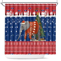 Laos Christmas Shower Curtain with Festive Elephant Design and Holiday Village Pattern - Wonder Print Shop