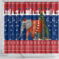Laos Christmas Shower Curtain with Festive Elephant Design and Holiday Village Pattern - Wonder Print Shop