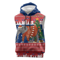 Laos Christmas Sleeveless Hoodie with Festive Elephant Design and Holiday Village Pattern - Wonder Print Shop