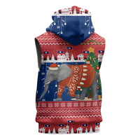 Laos Christmas Sleeveless Hoodie with Festive Elephant Design and Holiday Village Pattern - Wonder Print Shop