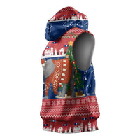 Laos Christmas Sleeveless Hoodie with Festive Elephant Design and Holiday Village Pattern - Wonder Print Shop